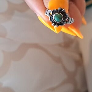 Turquoise Green Sterling Silver Stamped Native American Ring